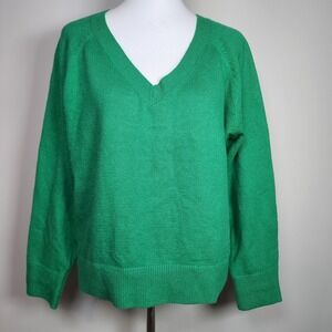 Joe Kelly Green So Soft Sweater Womens Small Oversize Knit V Neck Boxy Casual